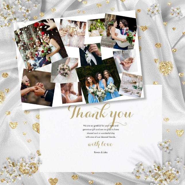 Carte De Remerciements Mariage moderne avec collage photo dispersée (Modern Scattered Photo Collage Wedding Thank You Card)