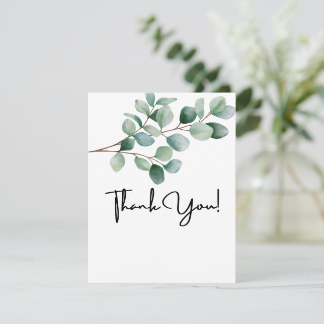 Carte De Remerciements Mariage Moderne avec Feuillage d'Eucalyptus (Debout devant)