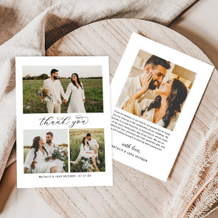 Carte De Remerciements Mariage moderne avec script de collage de 3 photos
