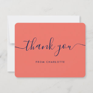 Carte De Remerciements Mariage Moderne Bleu Nuit et Corail Douche