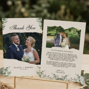 Carte De Remerciements Mariage Moderne Boho avec Feuilles d'Eucalyptus et