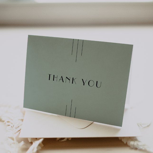 Carte De Remerciements Mariage moderne classique Art Déco Sage Vert (EVERLY Modern Classic Art Deco Sage Green Wedding Thank You Card)