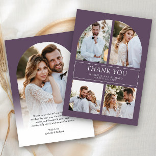 Carte De Remerciements Mariage Moderne Collage Photo d'Arche Violet Pouss