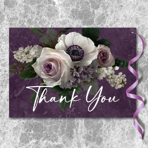 Carte De Remerciements Mariage Moderne Élégant Floral Violet Prune