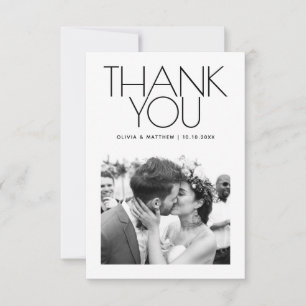 Carte De Remerciements Mariage Moderne et Épuré Photo Élégante Minimali