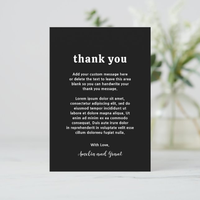 Carte De Remerciements Mariage Moderne Fonte Noir (Debout devant)