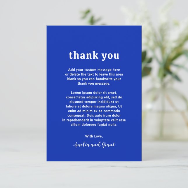 Carte De Remerciements Mariage Moderne Fonte Saphir Bleu Rétro (Debout devant)