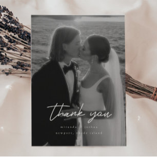 Carte De Remerciements Mariage Moderne Minimaliste 2-Photo Script