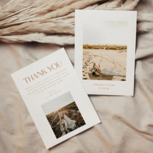 Carte De Remerciements Mariage Moderne Minimaliste Beige 2 Photos