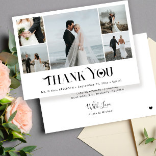 Carte De Remerciements Mariage moderne minimaliste multi-collage photo 