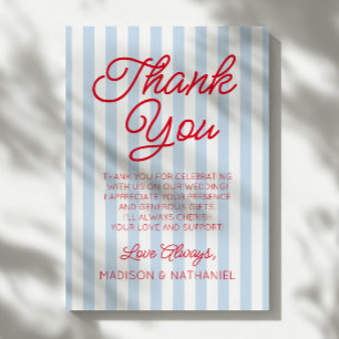 Carte De Remerciements Mariage Moderne Minimaliste Rayures Bleues Rouges