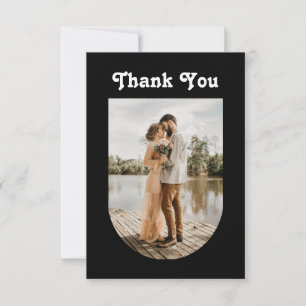 Carte De Remerciements Mariage Moderne Noir Photo d'Arche Minimaliste P