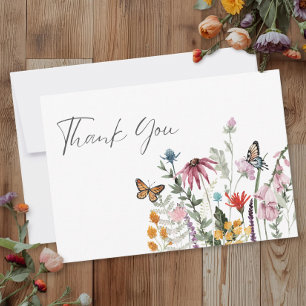 Carte De Remerciements Mariage moderne papillon fleur sauvage aquarelle