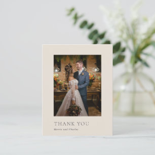 Carte De Remerciements Mariage Moderne Photo Beige Élégant