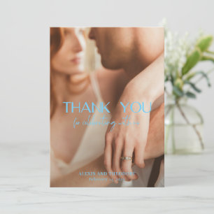 Carte De Remerciements Mariage Moderne Photo Bleu Chic