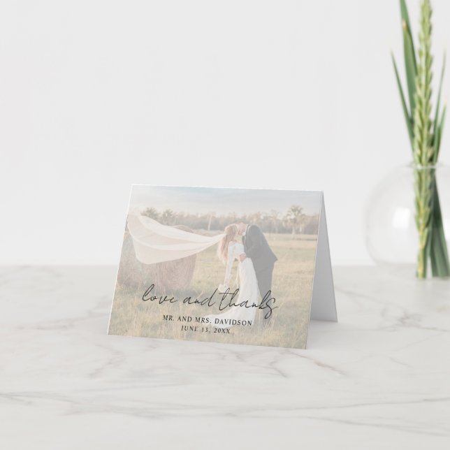 Carte De Remerciements Mariage Moderne Photo Écriture Rustique (Devant)