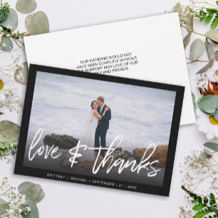 Carte De Remerciements Mariage Moderne Photo Noir & Blanc Love and Thanks