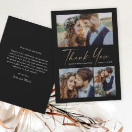 Carte De Remerciements Mariage Moderne Photo Script 3 Or
