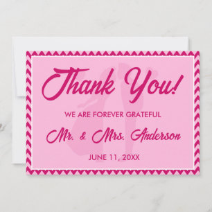 Carte De Remerciements Mariage Moderne Photo Stripe Chevron Rose Pâle
