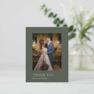 Carte De Remerciements Mariage Moderne Photo Vert Olive Élégant