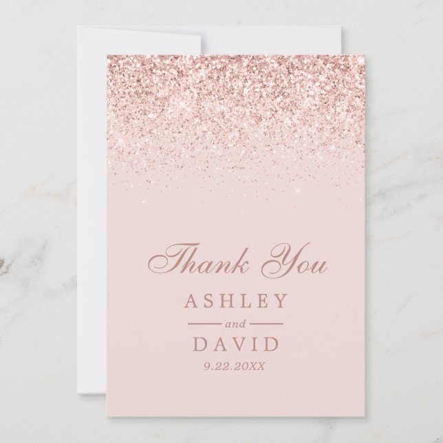 Carte De Remerciements Mariage Moderne Rose Gold Confetti Rose Clair (Devant)