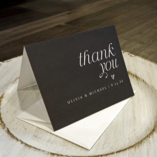 Carte De Remerciements Mariage Moderne Simple Cœur Noir et Blanc