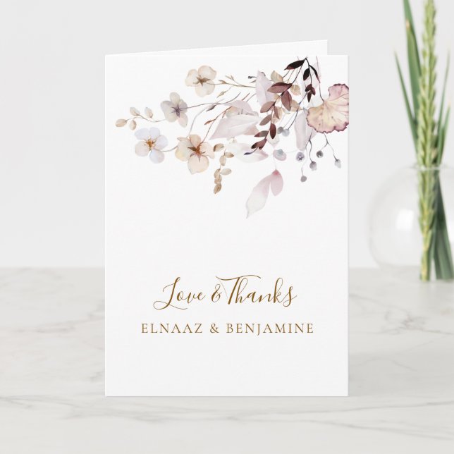 Carte De Remerciements Mariage Moderne Simple d'Automne avec Fleurs Séché (Devant)