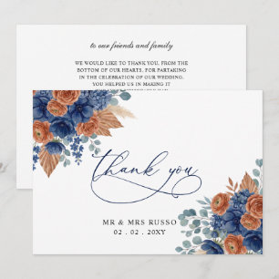 Carte De Remerciements Mariage Moderne Terracotta Bleu Marine Pampa Végét
