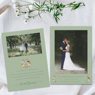 Carte De Remerciements Mariage Moderne Thème Dinosaures 2 Photos Vert Sau