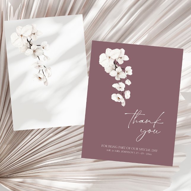 Carte De Remerciements Mariage moderne violet orchidées blanches (Modern Purple White Orchids Flowers Wedding Thank You Card)