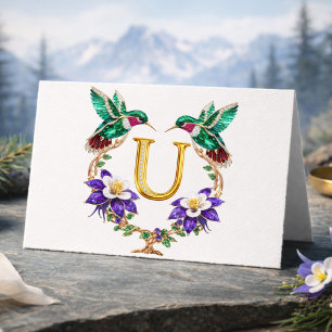 Carte De Remerciements Mariage Monogramme de Colibri Bijou U de Luxe Que