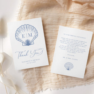 Carte De Remerciements Mariage Monogramme du Coastal Blue Seashell