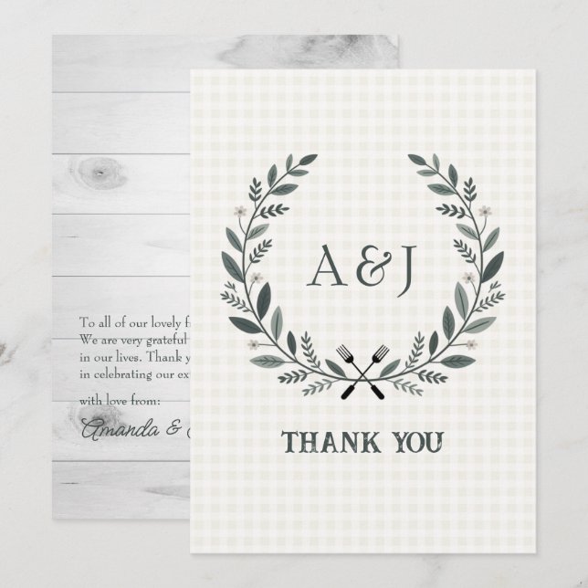 Carte De Remerciements Mariage Monogramme Rustique Je Fais un BBQ (Devant / Derrière)