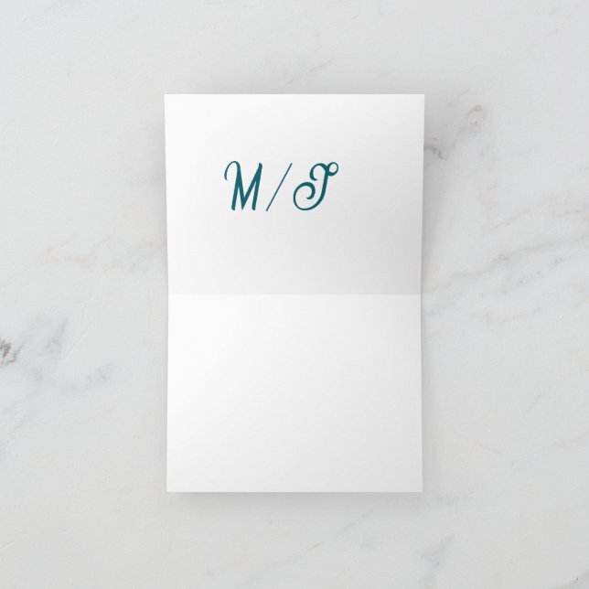 Carte De Remerciements Mariage monogramme turquoise couple nom simple sty (Intérieur)