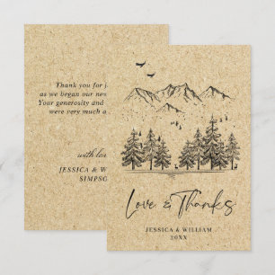 Carte De Remerciements Mariage Montagnes Dessinées à la Main Papier Kraft