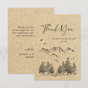 Carte De Remerciements Mariage Montagnes Dessinées à la Main Papier Kraft
