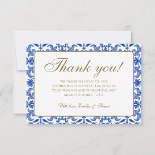 Carte de remerciements Mariage Motif blanc et bleu
