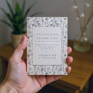 Carte De Remerciements mariage motif de style vintage fleur sauvage trans