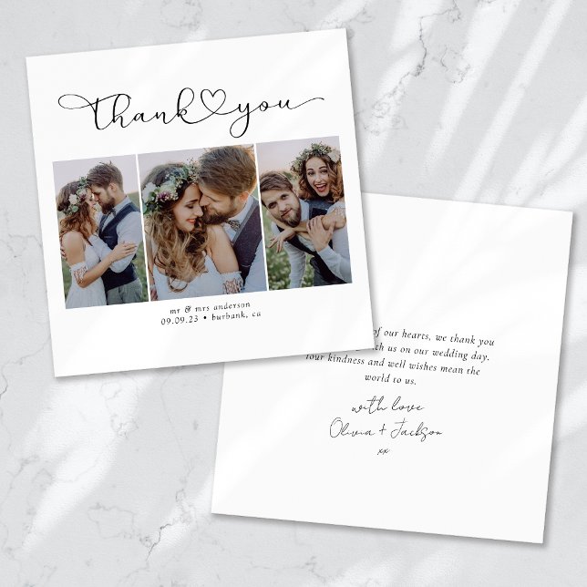 Carte De Remerciements Mariage Multi Photo avec Script et Cœur (Créateur téléchargé)