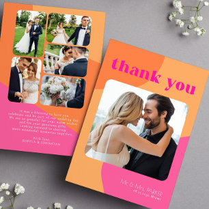 Carte De Remerciements Mariage multi-photo Retro super 70's rose orange