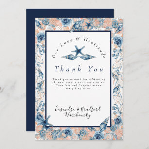 Carte De Remerciements Mariage nautique Beach Coquille de mer Fleurs Rose