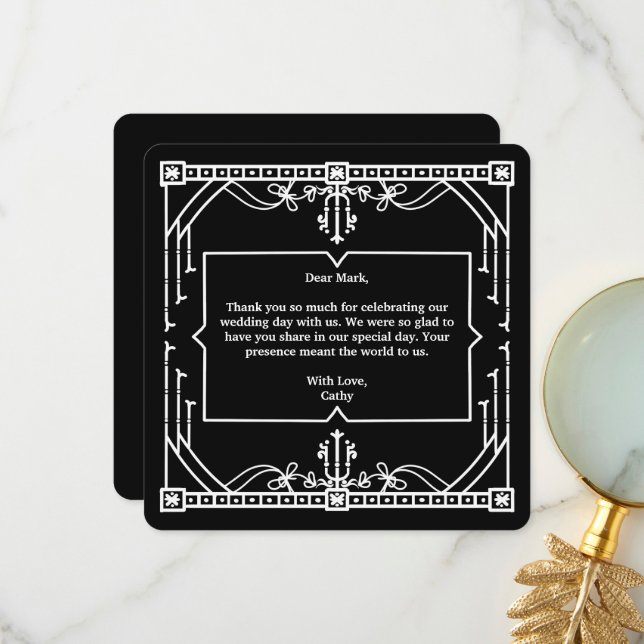 Carte de remerciements Mariage noir (Devant/Arrière en situation)