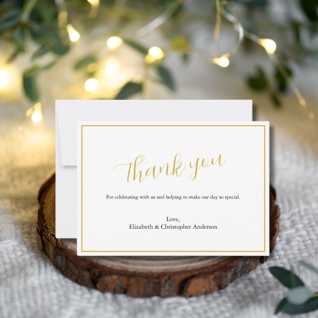 Carte de remerciements Mariage noir classique simp (Black Gold Classic Script Wedding Thank you card)