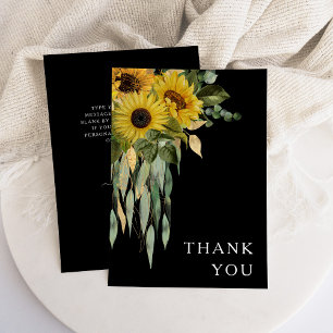 Carte De Remerciements Mariage noir de tournesol floral Eucalyptus