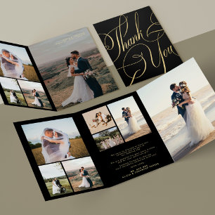Carte de remerciements mariage noir en or multi ph