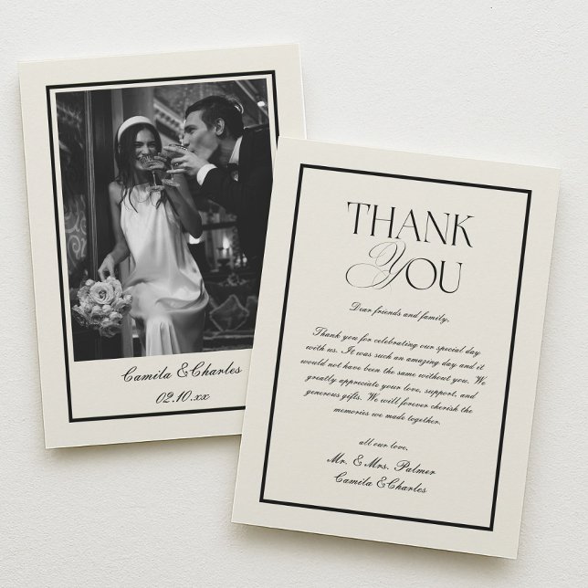 Carte De Remerciements Mariage noir et blanc à l'ancienne (Créateur téléchargé)