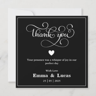 Carte de remerciements Mariage noir et blanc minim