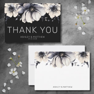 Carte De Remerciements Mariage noir floral élégant moderne