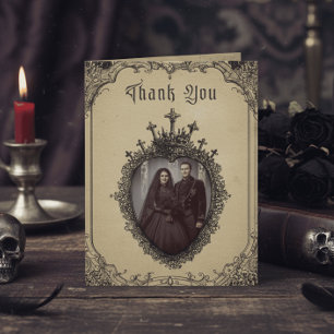 Carte De Remerciements Mariage Noir Toile Photo Tan Gothique Vintage