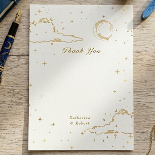 Carte De Remerciements Mariage Nuages Lune Or Céleste Mystique